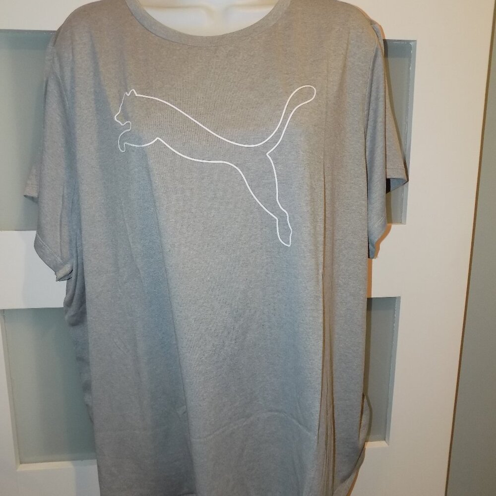 Puma Heathered Gray Dry Cell Moisture Management Logo Crew Neck SS Shirt Size 3X